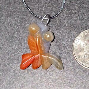 Crystal Agate Fancy Goldfish Pendant Silver Necklace Bubble Eyes Moor